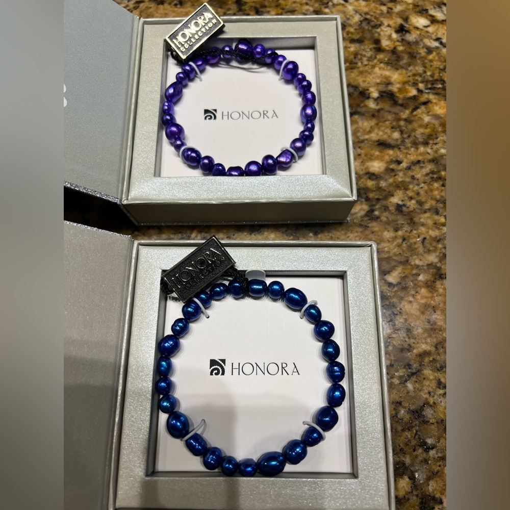 Honora Blue Pearl & Purple Bracelet. Bundle
